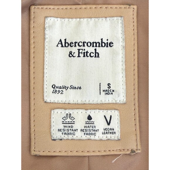 Abercrombie & Fitch Women's Vegan Leather Moto ShortJacket Light Tan Nubuck Sz S - Picture 12 of 16